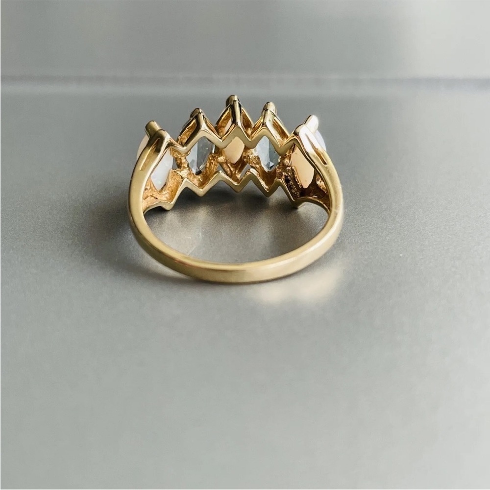 14K Gold Opal & Blue Topaz Marquise Cut Channel Ring - Picture 6 of 11
